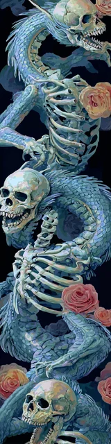 Free dragon bookmark featuring skeleton skull dragons
